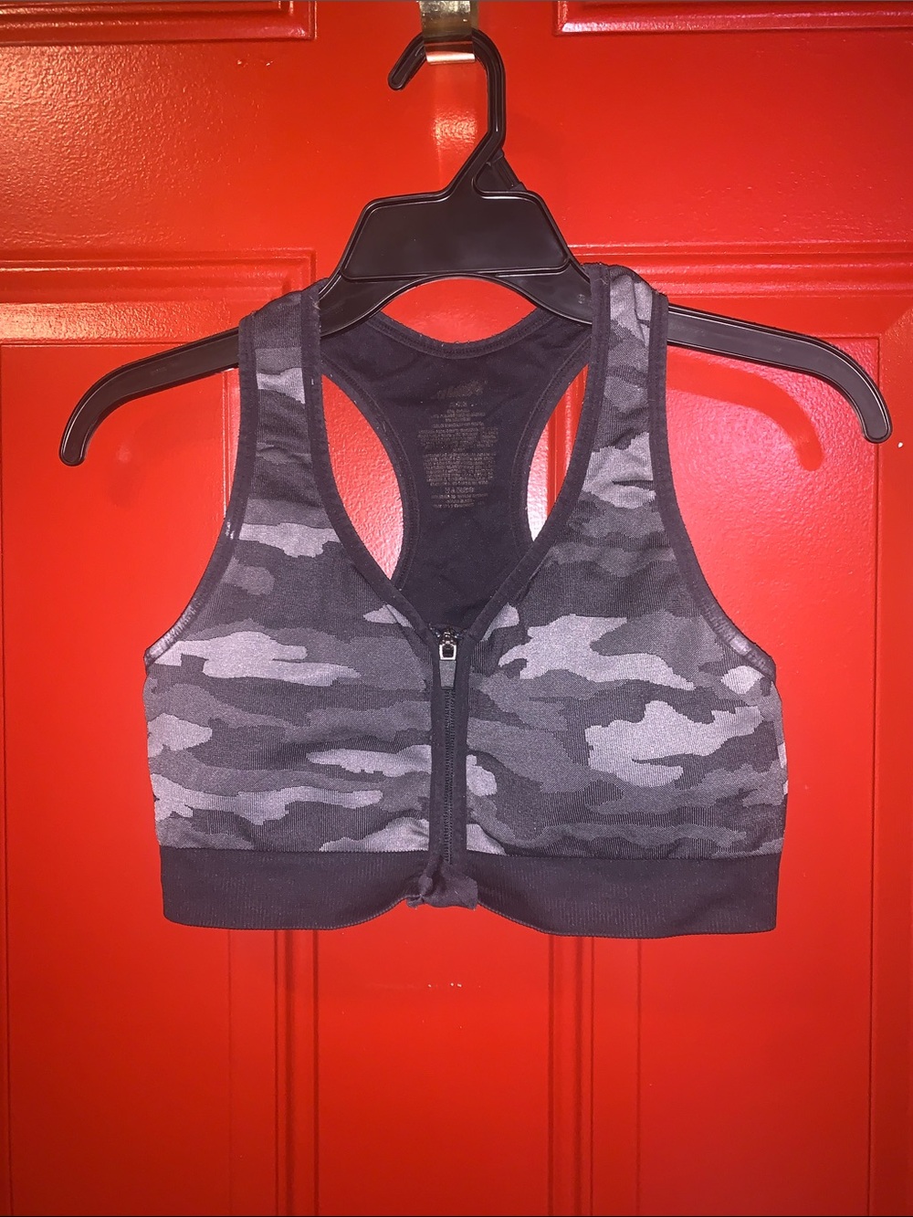Athleta Gray Camo Front-Zip Sports Bra